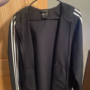 Black adidas jacket with white striped sides